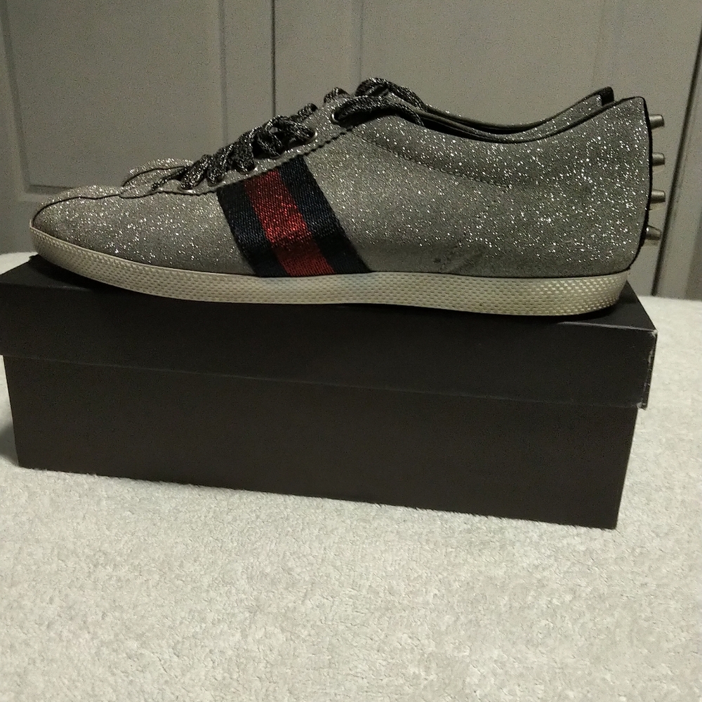 Authentic Gucci Men's Bambi Web Glitter Sneakers - Picture 3 of 9